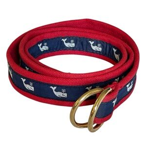 Vintage Nautical Whale Print Fabric Belt 2 D Rings Preppy Red Blue Size 32